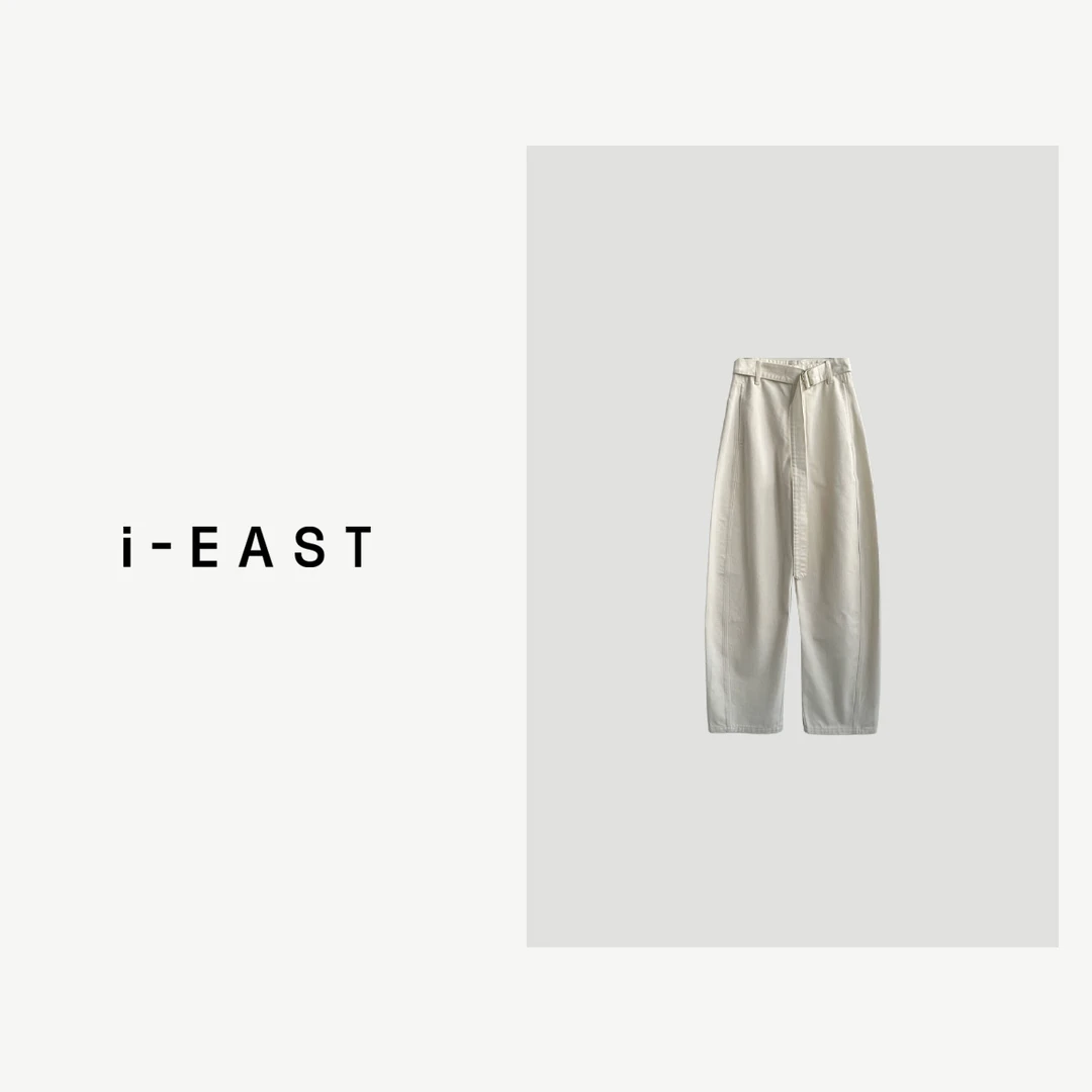 i-EAST 高腰垂感裤~慵懒腰部设计牛仔裤-4C K32474