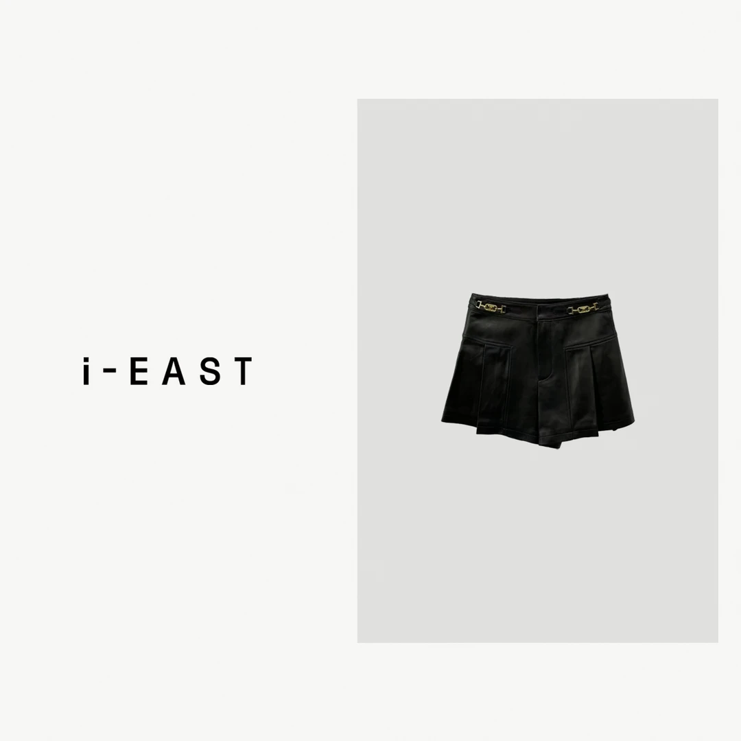 i-EAST 酷飒担当~腰部链条高级感皮短裙-4Q PY009