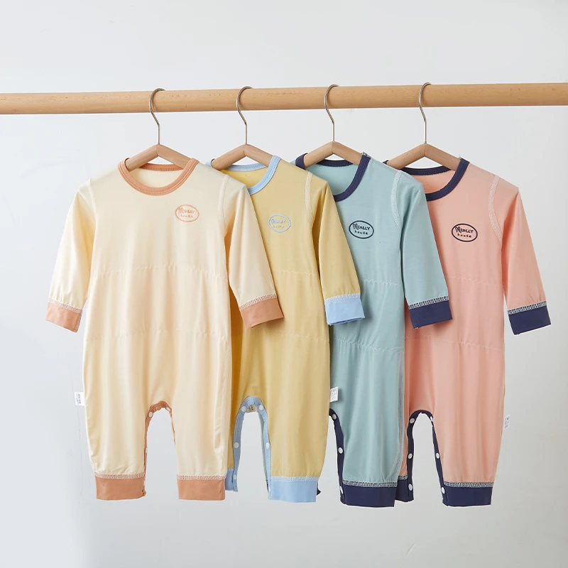 婴儿连体衣莫代尔长袖夏款护肚薄款幼儿秋季宝宝儿童睡衣空调服