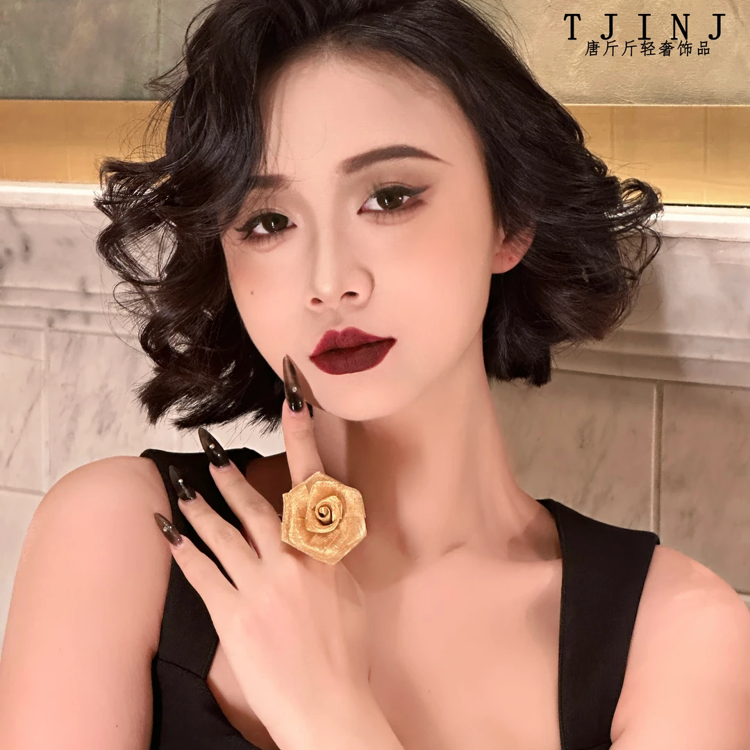 铜合金戒指 【莉莉娅之花】重工款铜丝编织立体玫瑰花戒指开