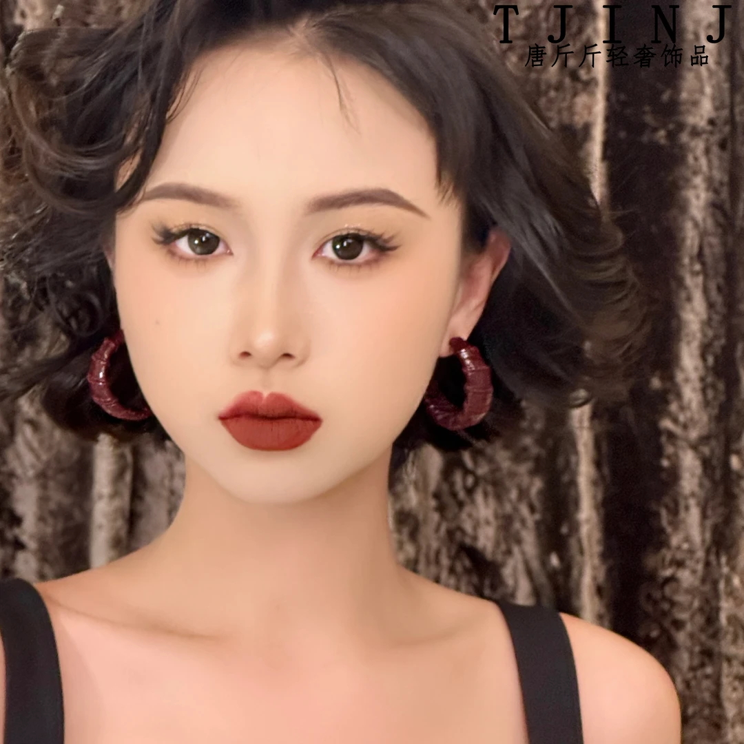 铜合金皮质耳饰 【城市猎人】设计师款皮质耳环高级感漆皮耳