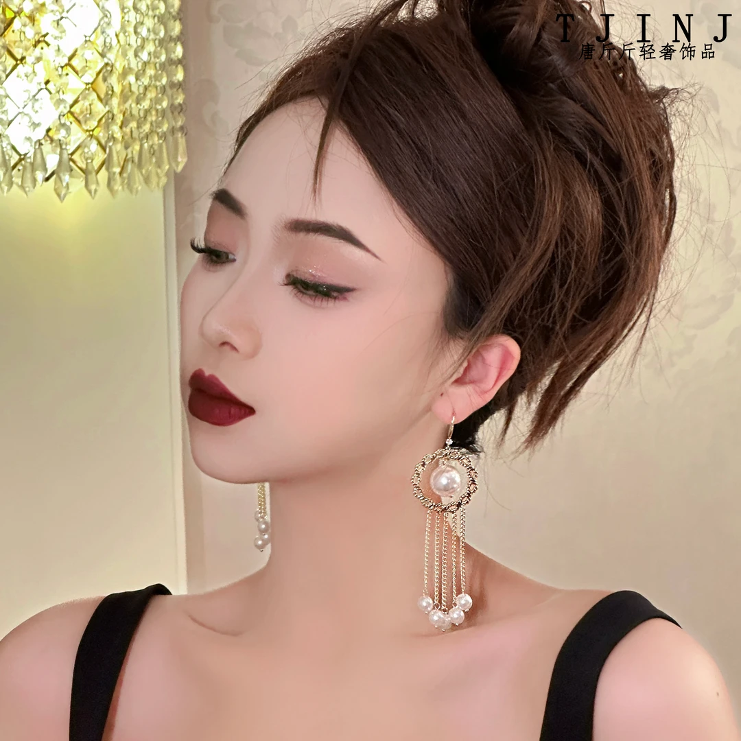 铜合金耳饰 【莉莉娅之花】设计师款小众贝珠流苏宫廷风耳环