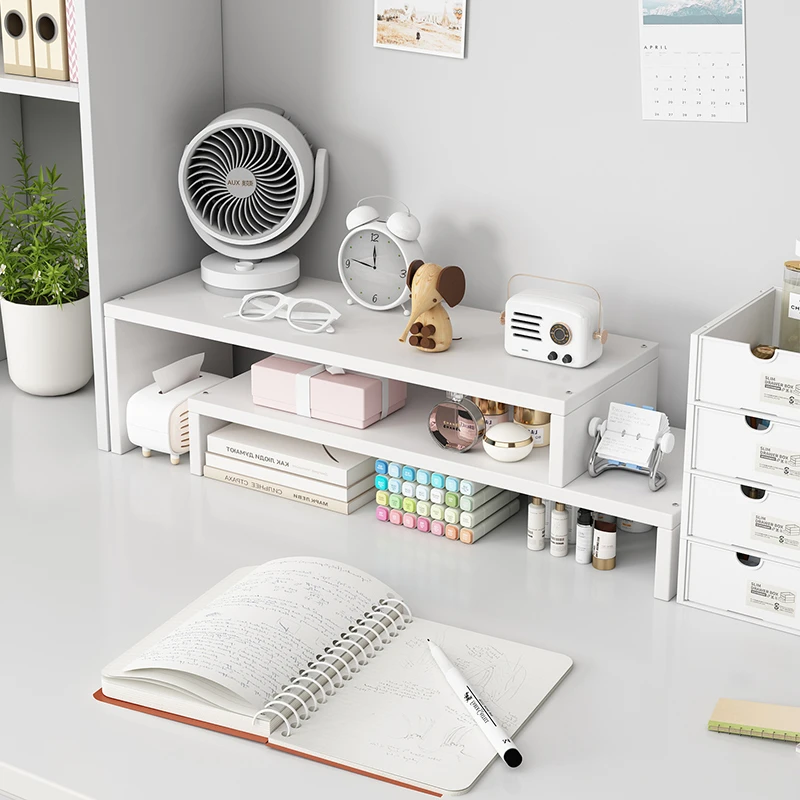 双层桌面电脑增高架收纳架学生宿舍简易整理架桌面收纳盒白色台式