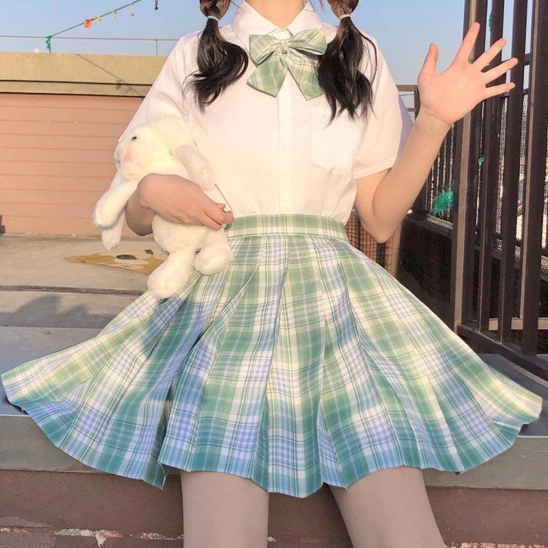 夏季原创学院风jk制服套装正版格裙短袖衬衫半身裙学生班服百褶裙