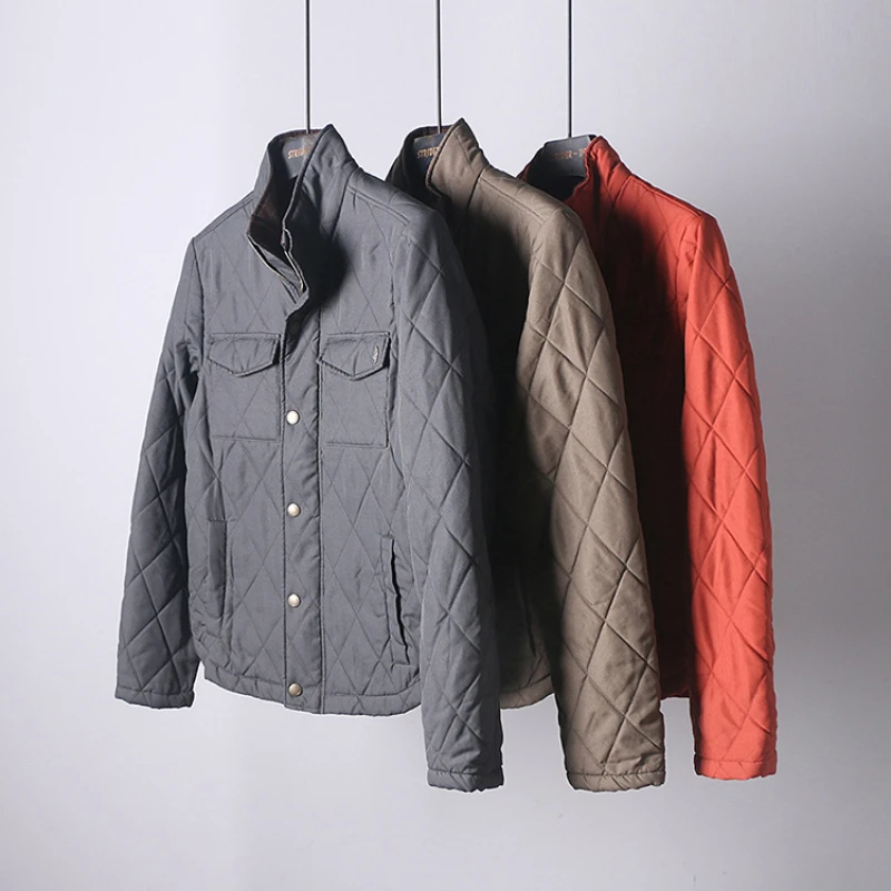 MC21074 美式经典休闲轻量棉服男士秋冬宽松菱格立领工装保暖棉衣