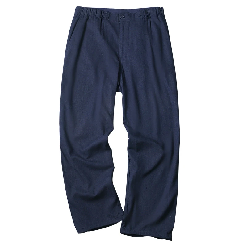 D99082 舒适棉麻吸湿排汗休闲裤男士简约凉爽透气宽松直筒长裤