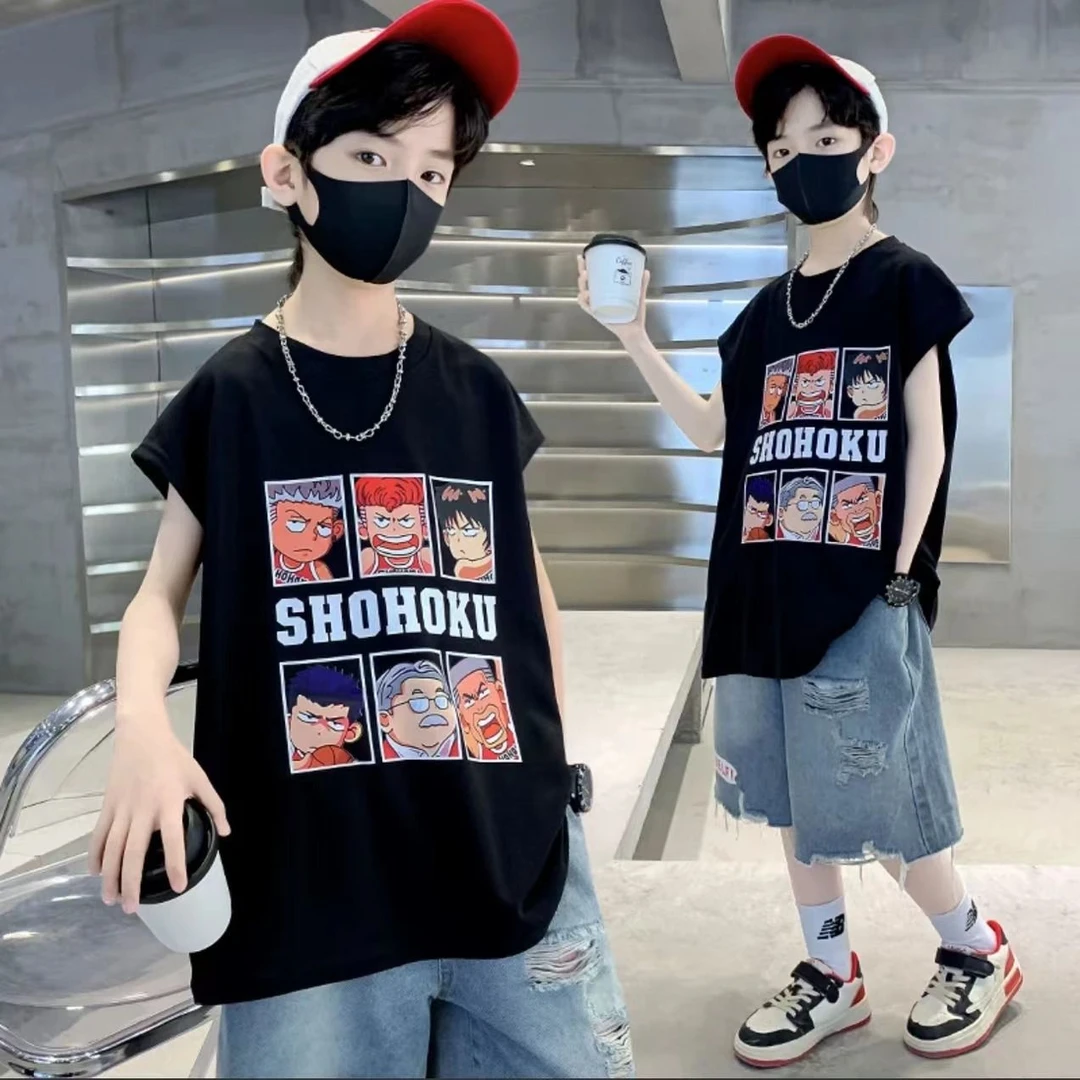 男童夏季纯棉无袖儿童背心新款中大童装卡通灌篮高手宽松薄款上衣