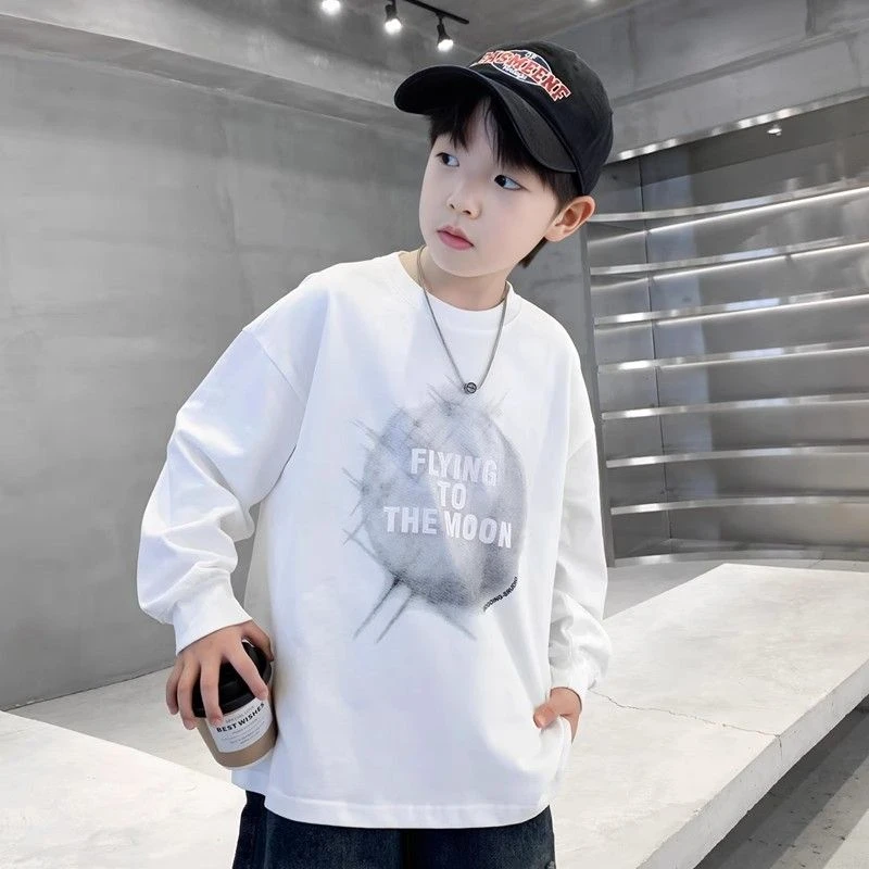 男童春秋季圆领儿童纯棉T恤新款中大童韩版卡通宽松外穿长袖上衣