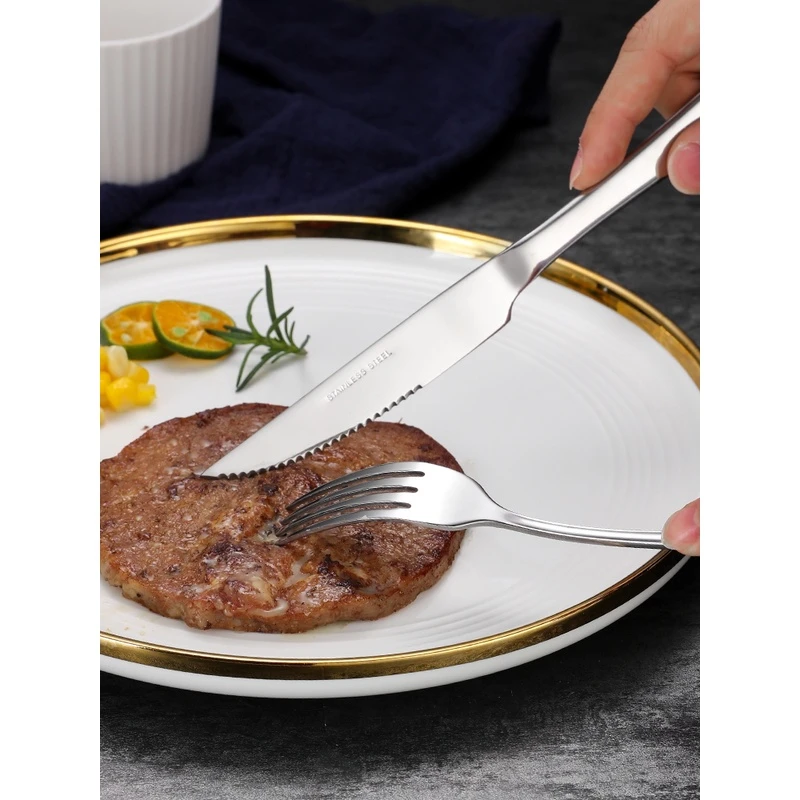 迈尔森西餐牛排刀叉盘子套装 家用餐刀不锈钢叉子勺子 餐具三件套