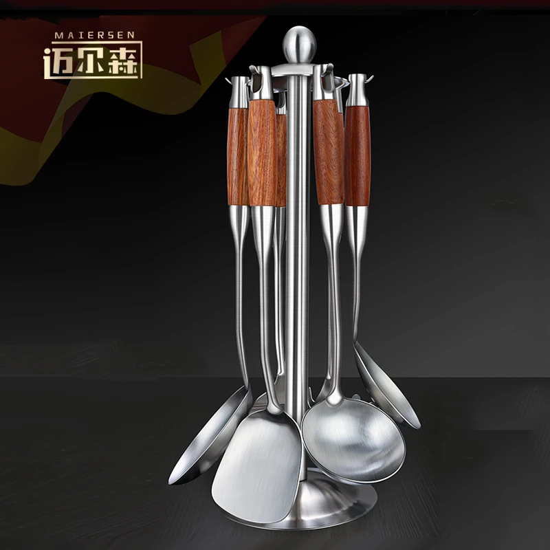 套装304不绣钢厨房厨房用炒菜铲子木质手柄用品铁铲（七件套）勺子