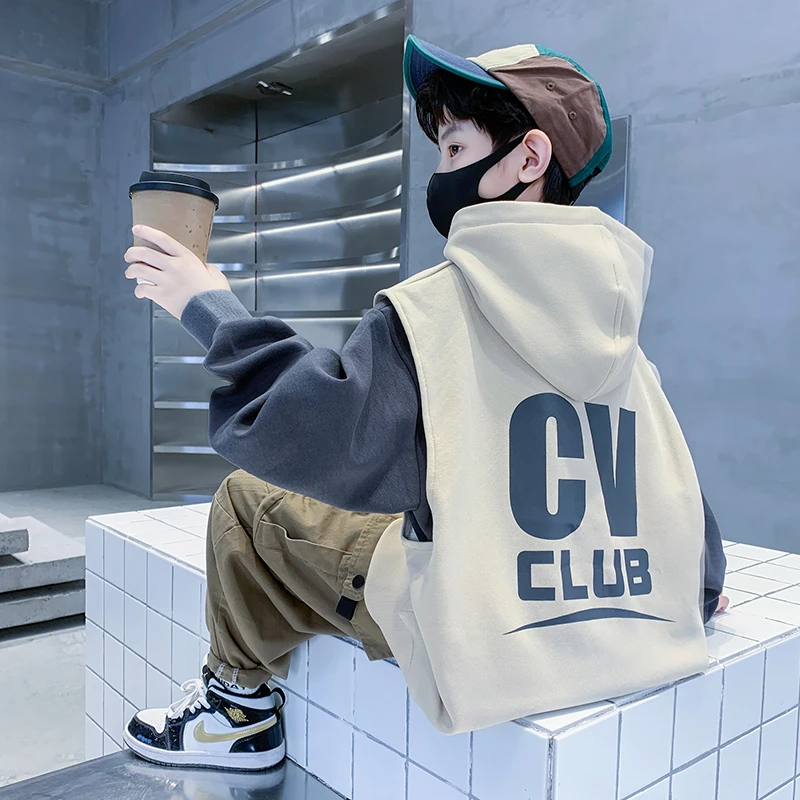 男童春秋装卫衣2024新款洋气儿童秋款时髦帅酷马甲配卫衣两件套潮