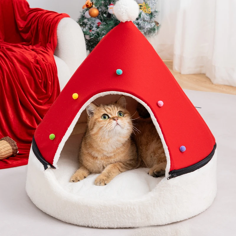 圣诞树猫窝冬季保暖可拆洗猫房子半封闭式猫咪四季通用猫咪宠物窝