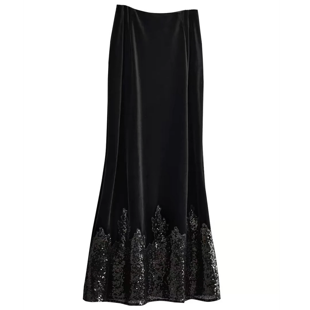 美娅MY 轻奢品质 重工珠片醋酸丝绒半裙