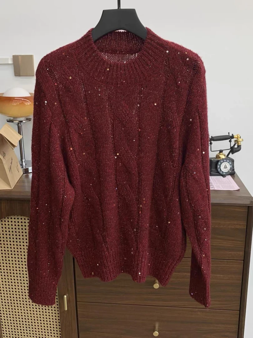 美娅MY 轻奢品质羊绒亮片麻花毛衣