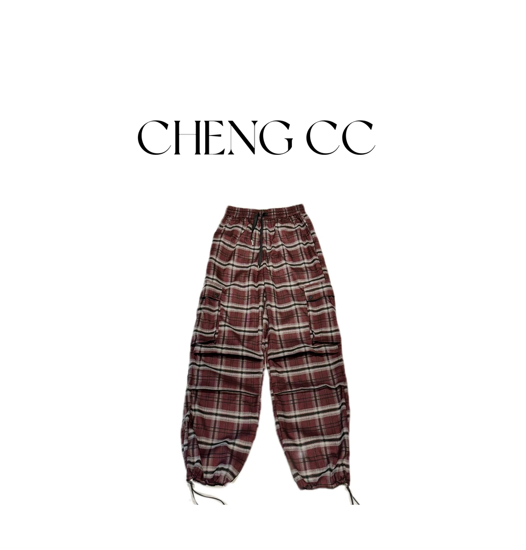 p4210 CC推荐 街头百搭格子裤休闲裤工装裤