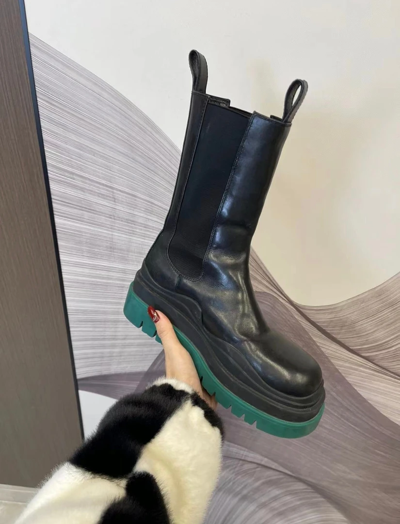 v0049 CC推荐 绿色厚底切尔西靴
