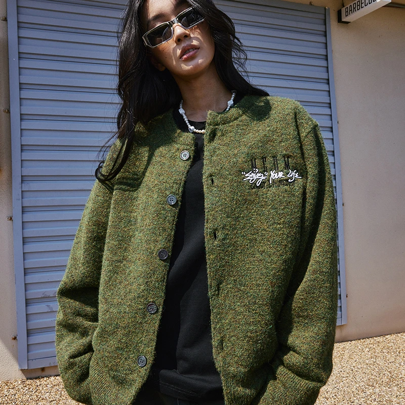 MEDM23FW国潮开衫毛衣男春秋季新款美式街头高级感针织衫休闲外套