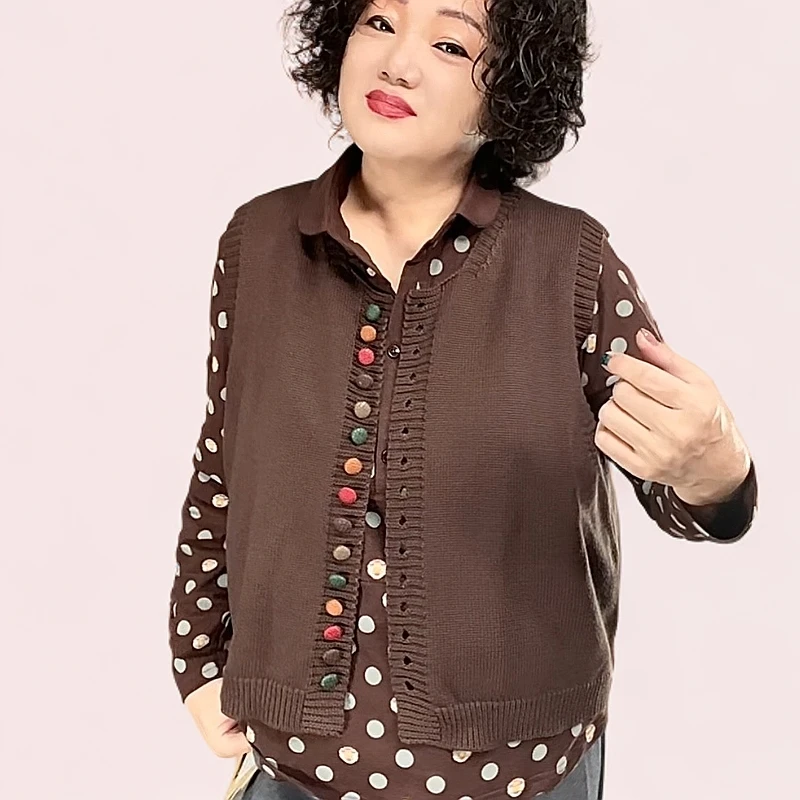 小玉2611#夏季大码复古百搭多扣慵懒宽松民族风时尚棉织针织马甲