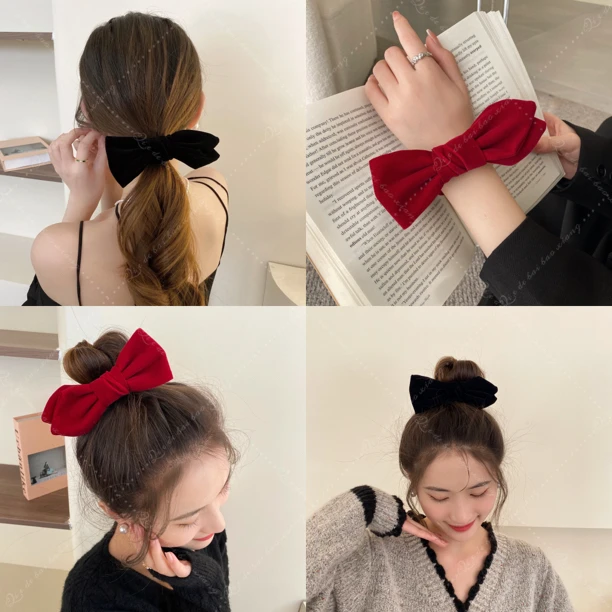 法式复古 黑色丝绒发圈女蝴蝶结扎头发发绳气质优雅甜美