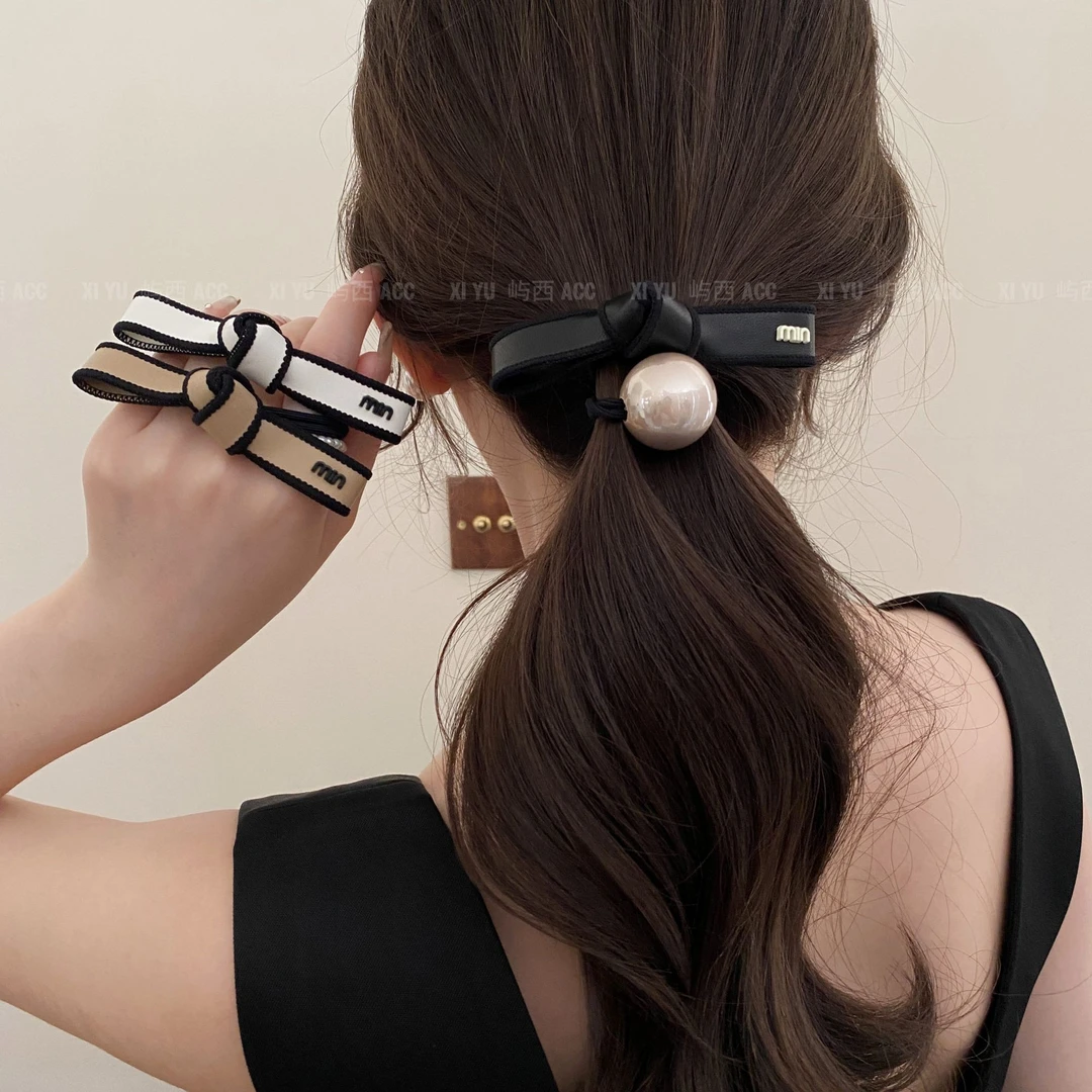 韩版复古英文织带发绳女气质百搭蝴蝶结法式小皮筋小香风简约头饰