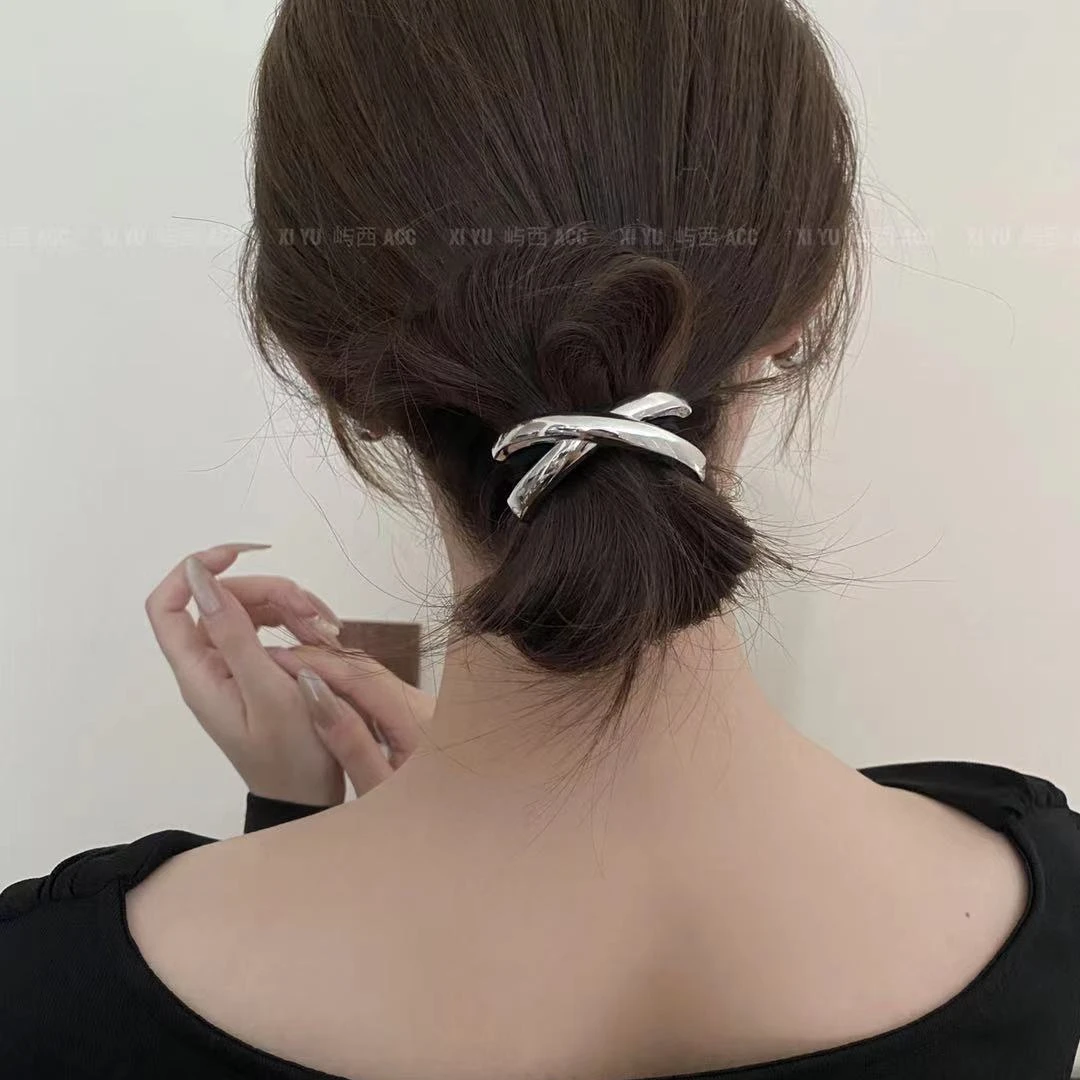 冷淡风金属交叉款发扣饰品女生精致马尾丸子头清冷高级感头饰发绳