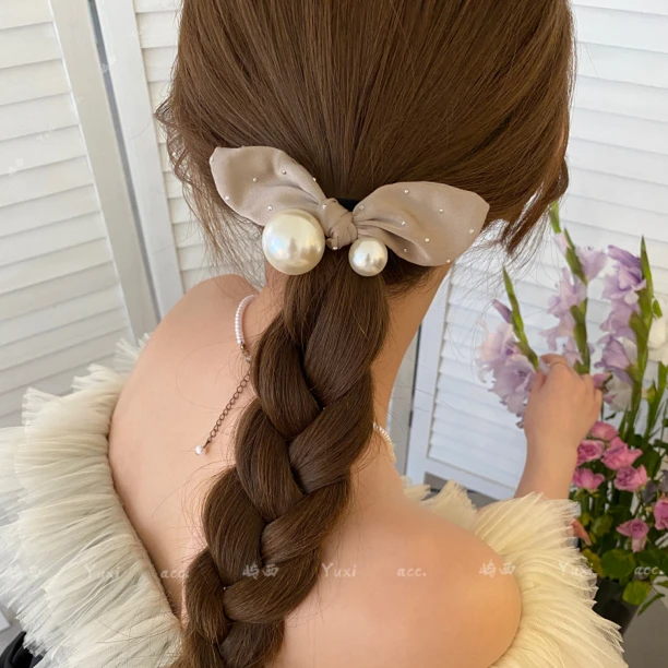 <屿西>高级感珠珠蝴蝶结闪钻发圈温柔气质百搭发