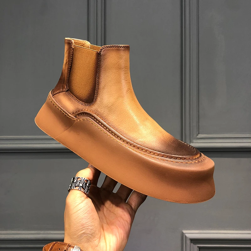冬季潮靴切尔西靴男2025新款真皮高帮鞋时尚厚底马丁靴南休闲短靴