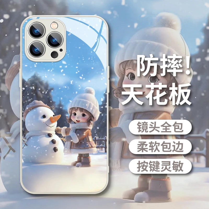 雪地女孩适用于苹果/华为/小米/vivo/oppo堆雪人秋冬限定款手机壳