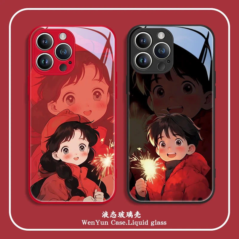 烟花女孩适用苹果华为小米vivooppo新款过年动漫情侣高级感手机壳