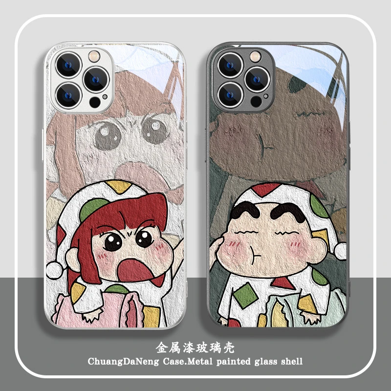 蜡笔小新适用苹果/华为/小米/vivo/oppo新款可爱情侣油画风手机壳