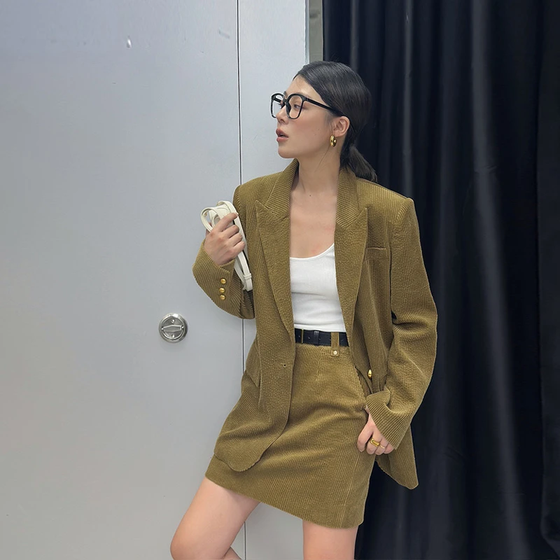 LEDIM WANG灯芯绒休闲西装女2024秋季新款小众设计高级感轻职西服