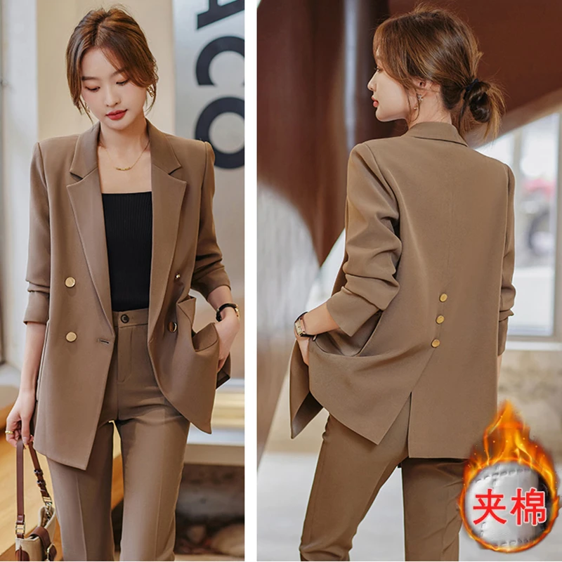 加厚保暖西装套装女时尚气质大气职业新款秋冬季工作西服套装805