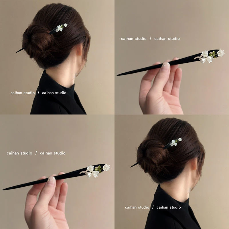 木簪新中式簪子古风发簪女高级感铃兰花国风搭配马面裙的盘发发钗