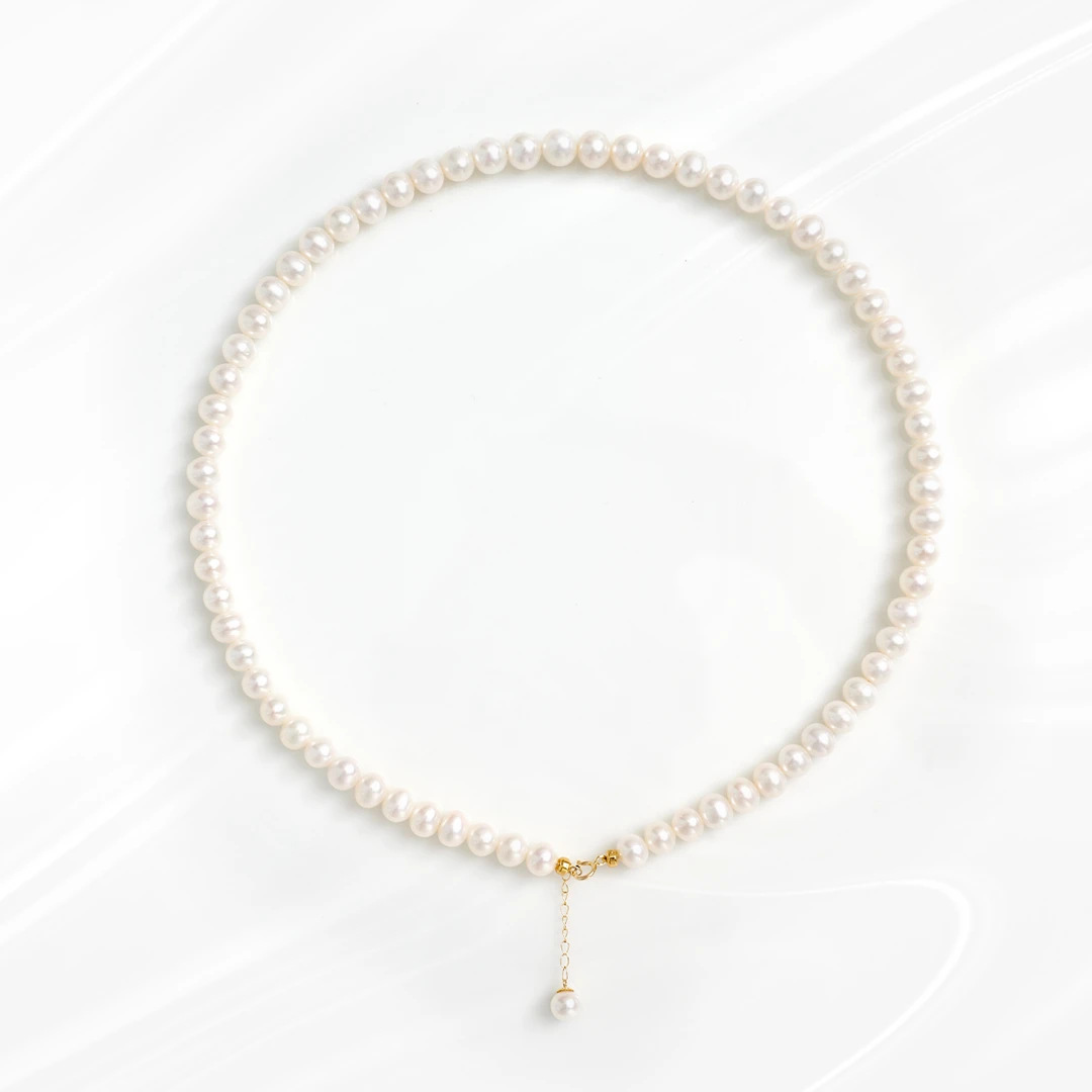 18k金扣【无核小天女】天然淡水6-7mm白珠珍珠串链简约百搭时尚