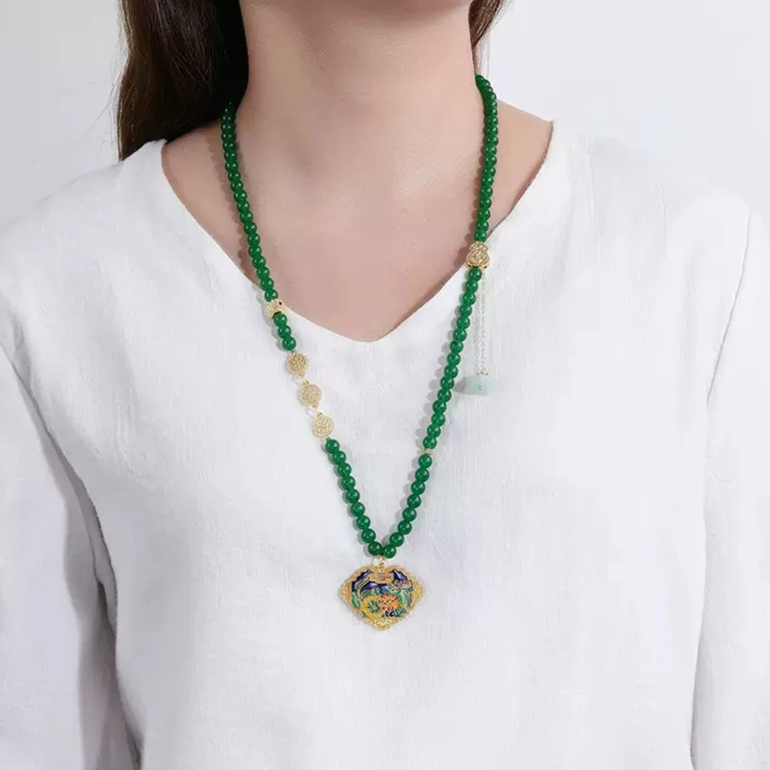 钛钢项链 新中式法式圆珠吊牌项链配件如意项链女