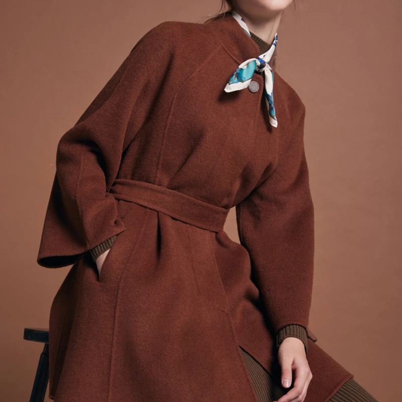 法式轻奢复古立领收腰显瘦女士中长款毛呢外套Z0992