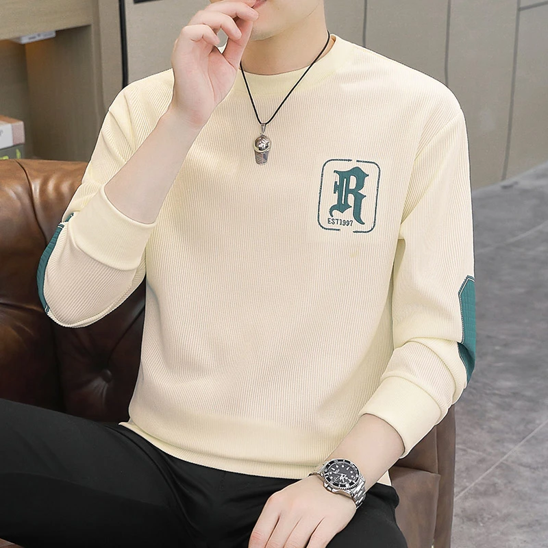 2025新款男士卫衣潮流百搭圆领长袖t恤男装上衣服保暖加绒加厚男T