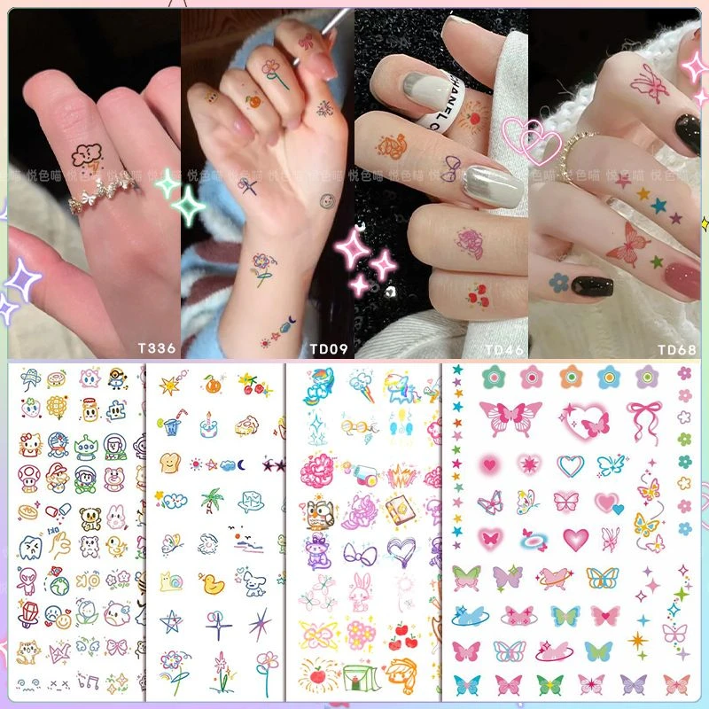 迷你mini手指蝴蝶纹身贴多巴胺夏日防水持久女学生甜酷莫奈花园风