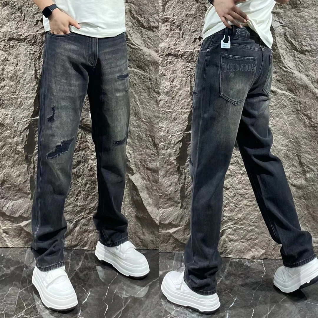 早秋新款85716男士新款黑灰色直筒阔腿裤牛仔裤长裤时尚