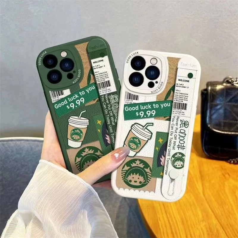 女款腕带苹果15手机壳卡通iPhone14promax可爱14/13支架11皮纹X软