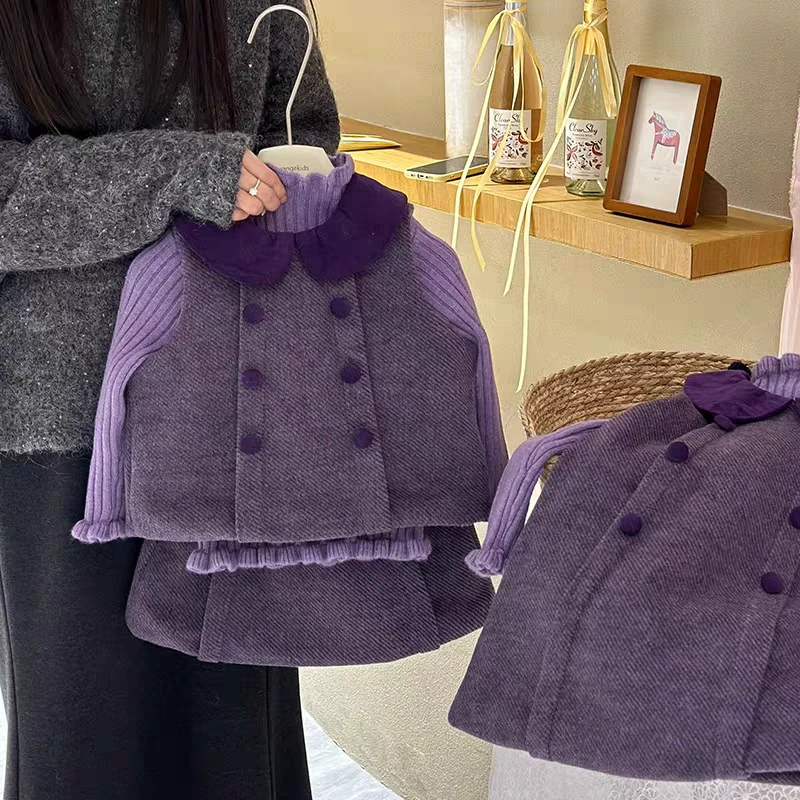 2024女童小香风马甲半身裙套装连衣裙秋冬款毛呢年服生日裙吃酒服