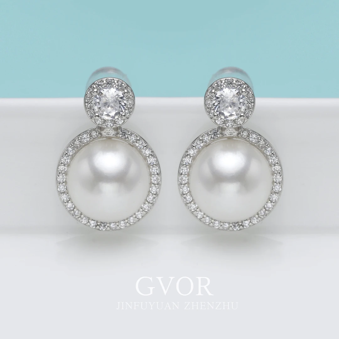 【源头】芈伽勒S925银戴妃款白色珍珠耳钉  C608  9-10mm