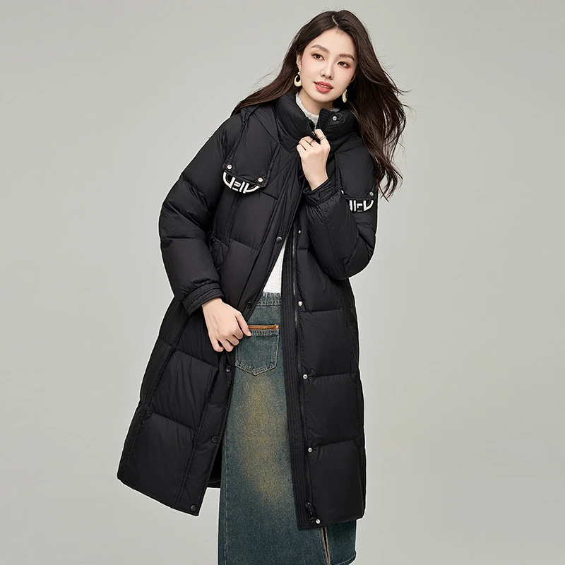 洋气高端休闲90白鸭绒羽绒服女2024冬季新款百搭保暖连帽时髦外套