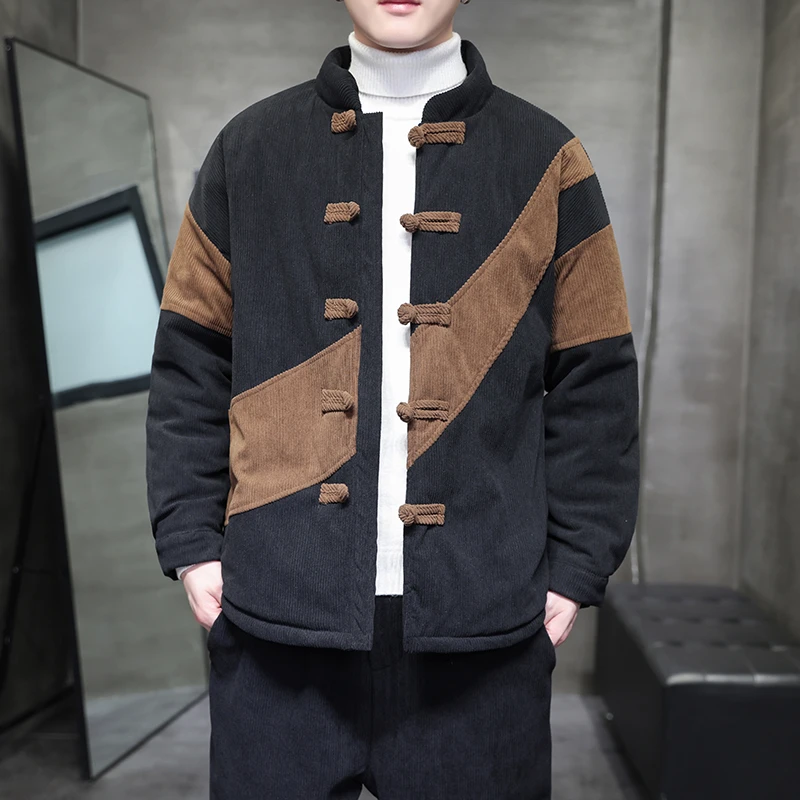 冬季新款中国风棉衣青年复古加厚唐装大码棉袄中式立领宽松外套男
