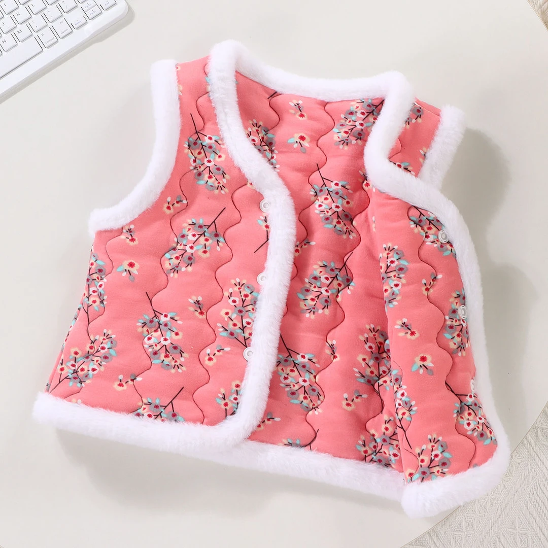 女童马甲东北大花秋冬装新中式马夹外穿儿童背心国风保暖衣服夹棉