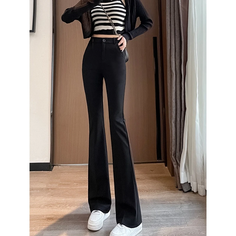 黑色西装喇叭裤女高腰弹力显瘦小个子夏季2024新款窄版休闲微喇裤