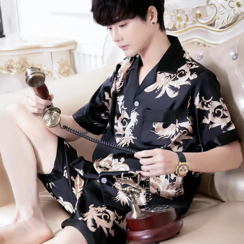 2022年新款睡衣男士夏季冰丝短袖短裤夏天中年家居服男款夏款薄款