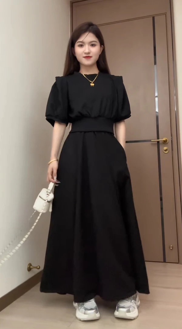 韩系T恤套装高腰大摆型半身裙588一