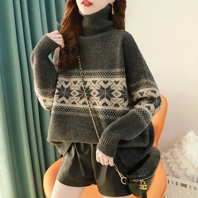 女士毛衣2025秋冬新款慵懒风宽松外穿爆款高领长袖羊绒羊毛打底衫