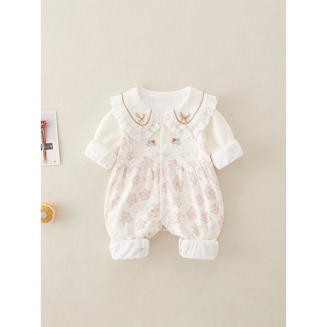 婴幼儿女宝宝连体衣2024新款娃娃领碎花双层长袖哈衣森系甜美外出